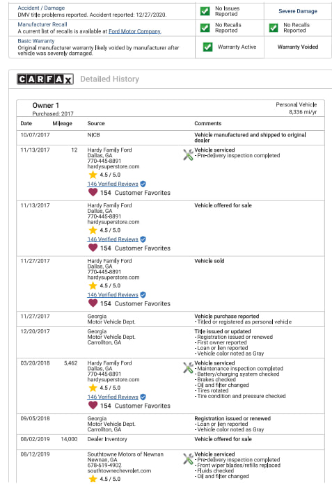 Carfax Report Example 2