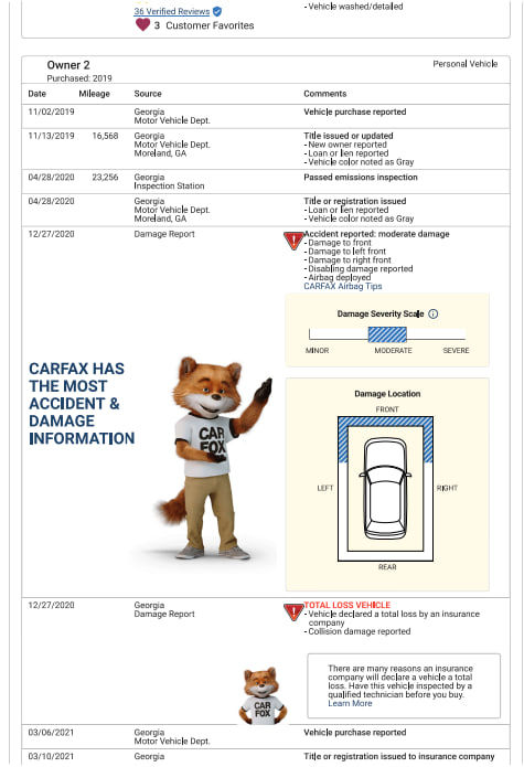 Carfax Report Example 3