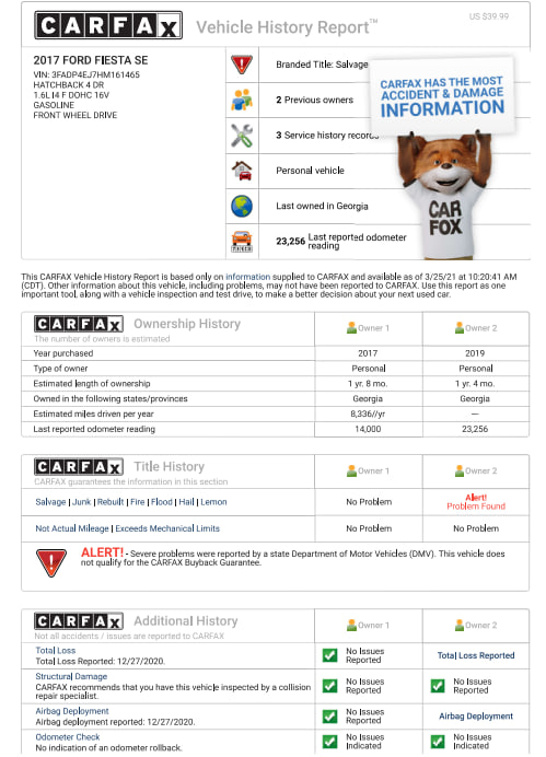 Carfax Report Example 1